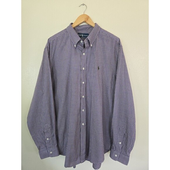 Ralph Lauren Classic Fit Long Sleeve Shirt Mens XXL Purple Green Pony Check - Picture 1 of 11